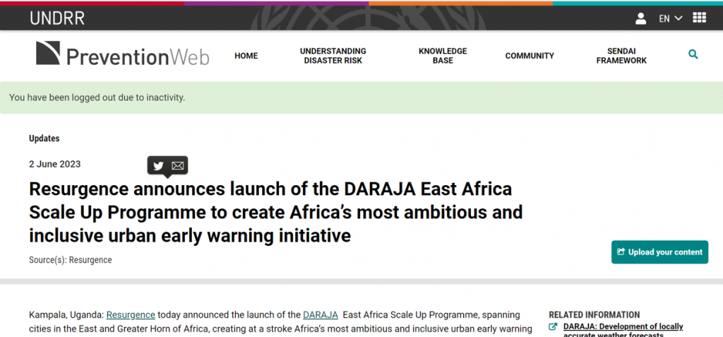 UNDRR – Resurgence announces launch of the DARAJA East Africa Scale Up Programme