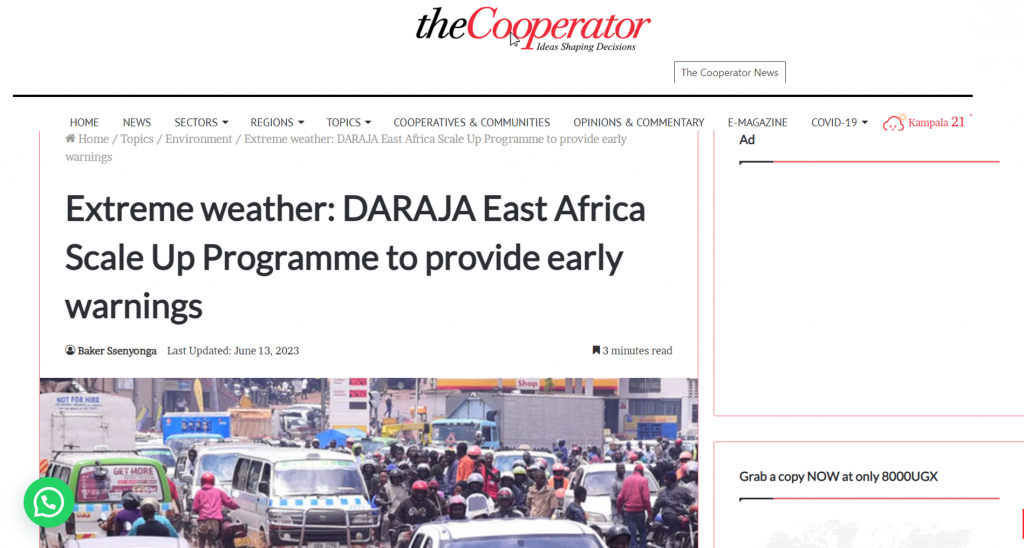 The Cooperator Uganda – Extreme weather: DARAJA East Africa Scale Up Programme to provide early warnings