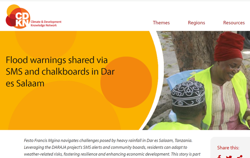 CDKN: Flood warnings shared via SMS and chalkboards in Dar es Salaam