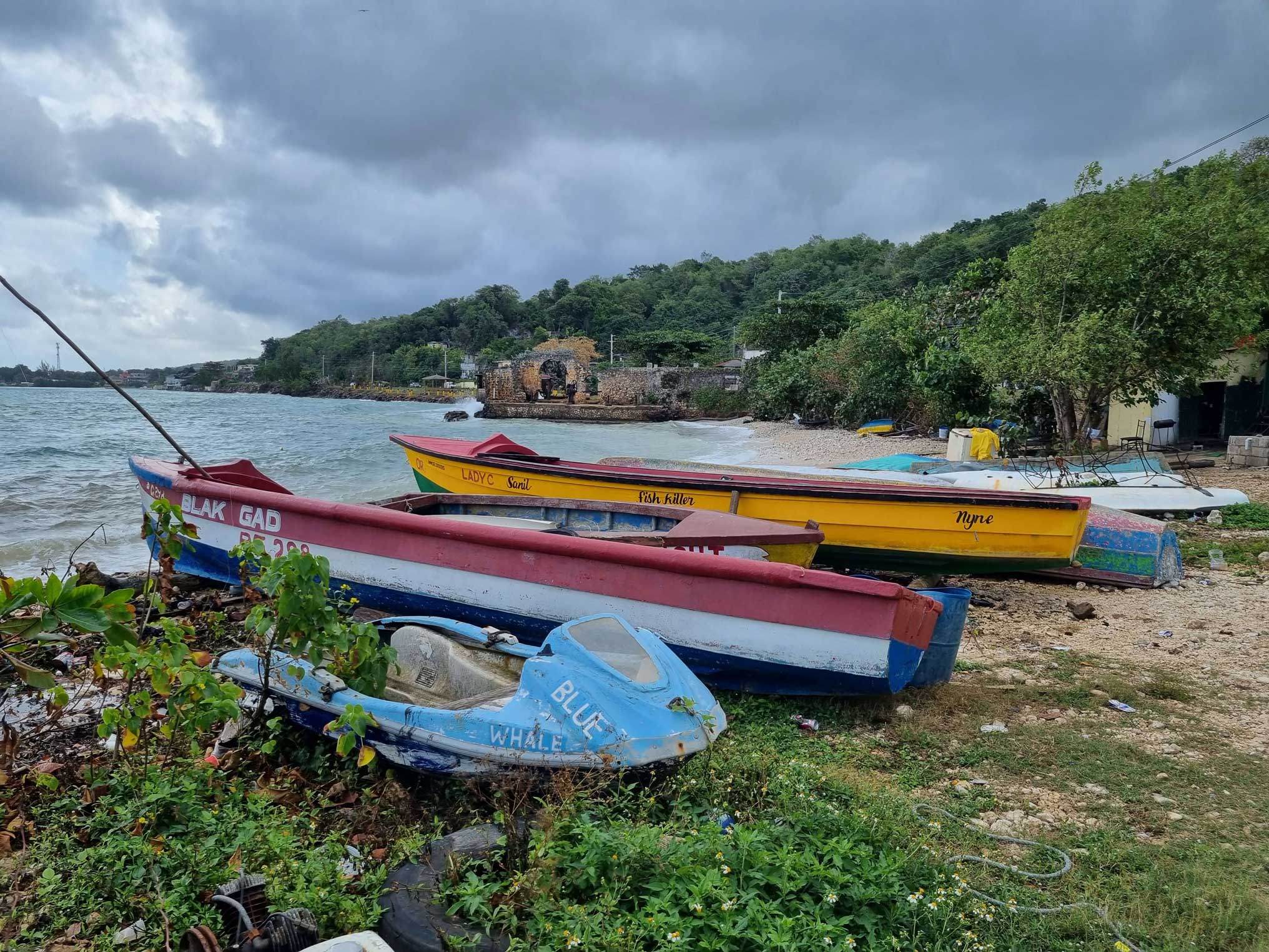 4.-Fishing-boat-landing-site,-Discovery-Bay,-Jamaica